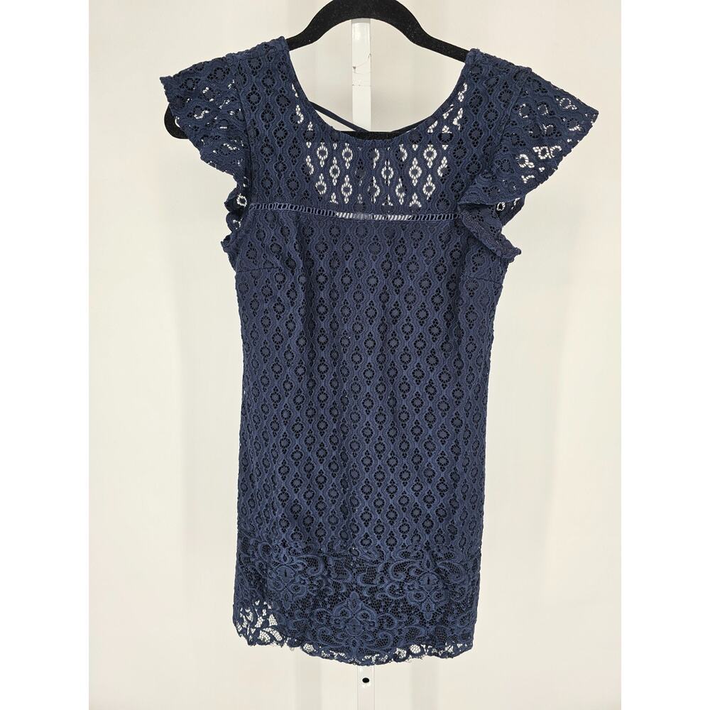 Vintage Y2K Speechless Womens Sz M Mini Dress Navy Blue Crochet Boho Lace